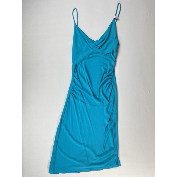 Diane Von Furstenberg Spaghetti Strap Slip Dress Women's 6 Teal Stretch Vintage - Picture 5 of 16